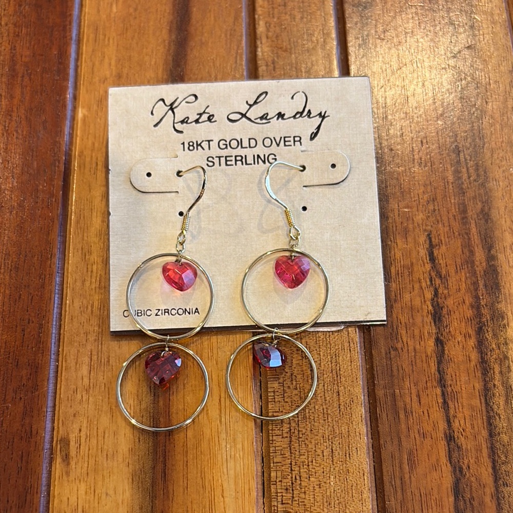 Kate Landry Gold and Red Heart Earrings
